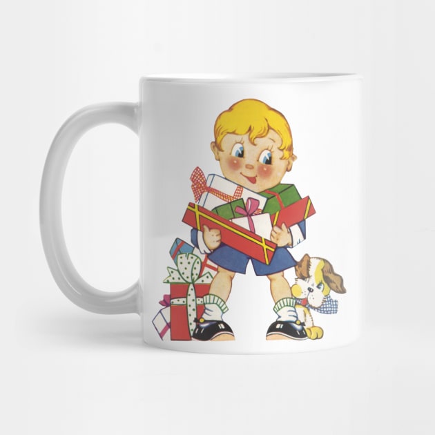 Vintage Christmas, Boy with Presents by MasterpieceCafe